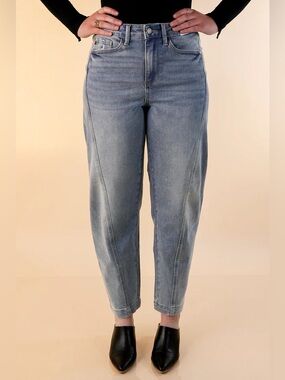 Judy Blue Barrel Fit Jeans Women’s 11/30 Side Panel Medium Wash Denim